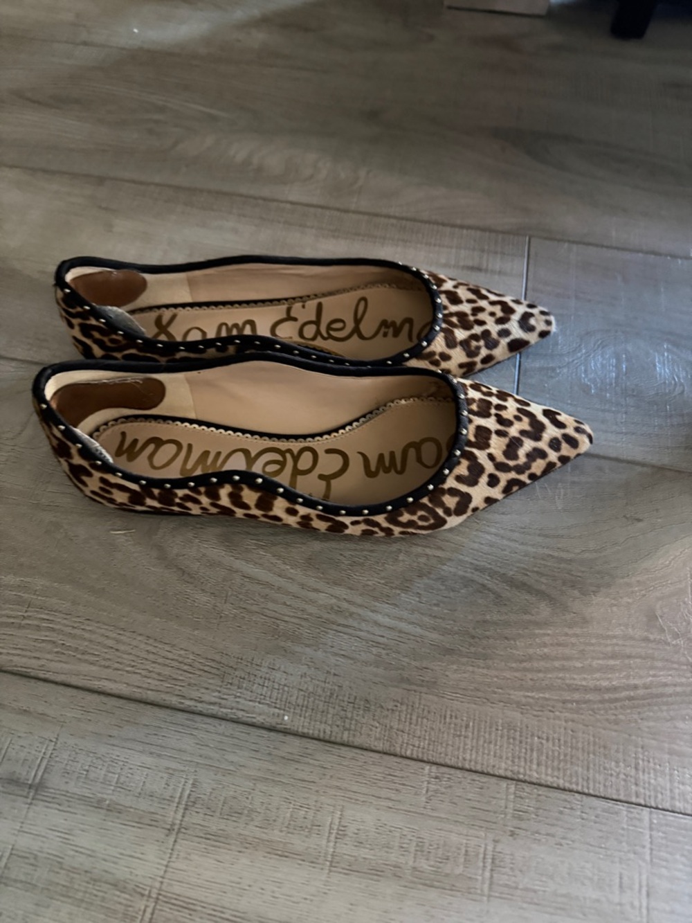 Sam Edelman Leopard-Print Pointed Toe Flats in Brown and Black